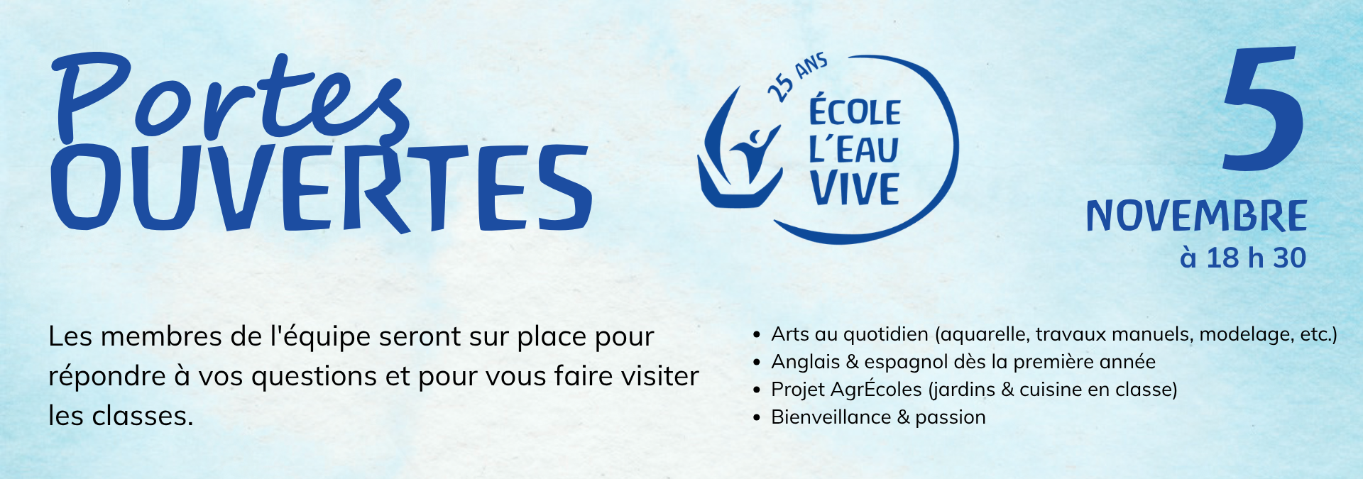 Portes ouvertes à l'école l'Eau Vive le 5 novembre 2026 à 18h30
