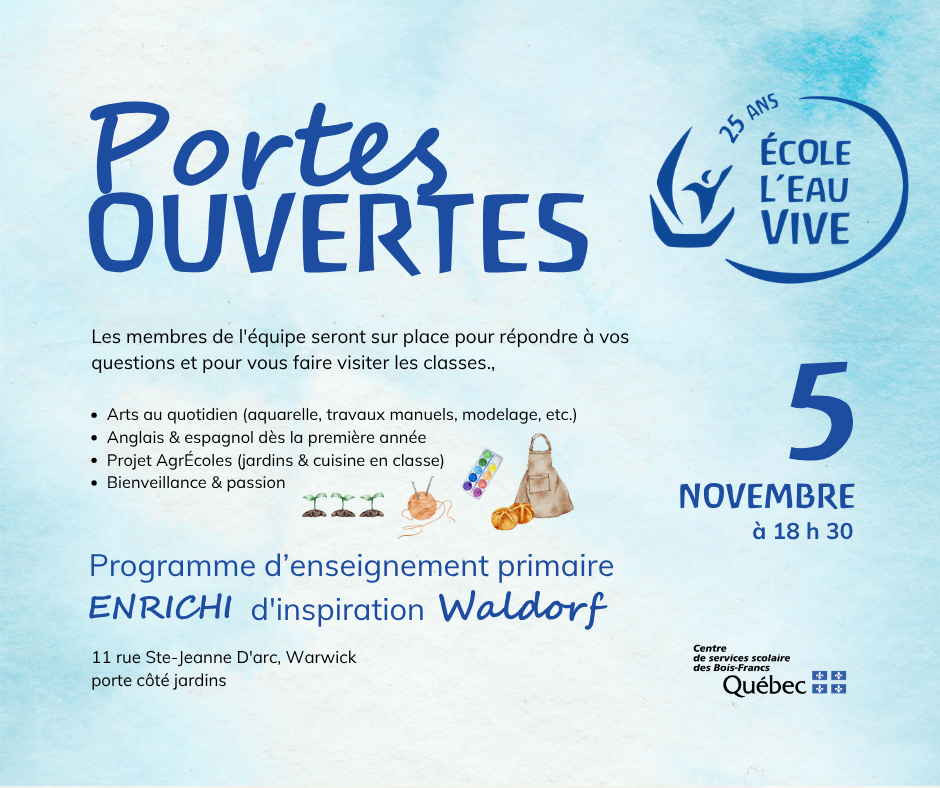 Portes ouvertes à l'école l'Eau Vive le 5 novembre 2026 à 18h30